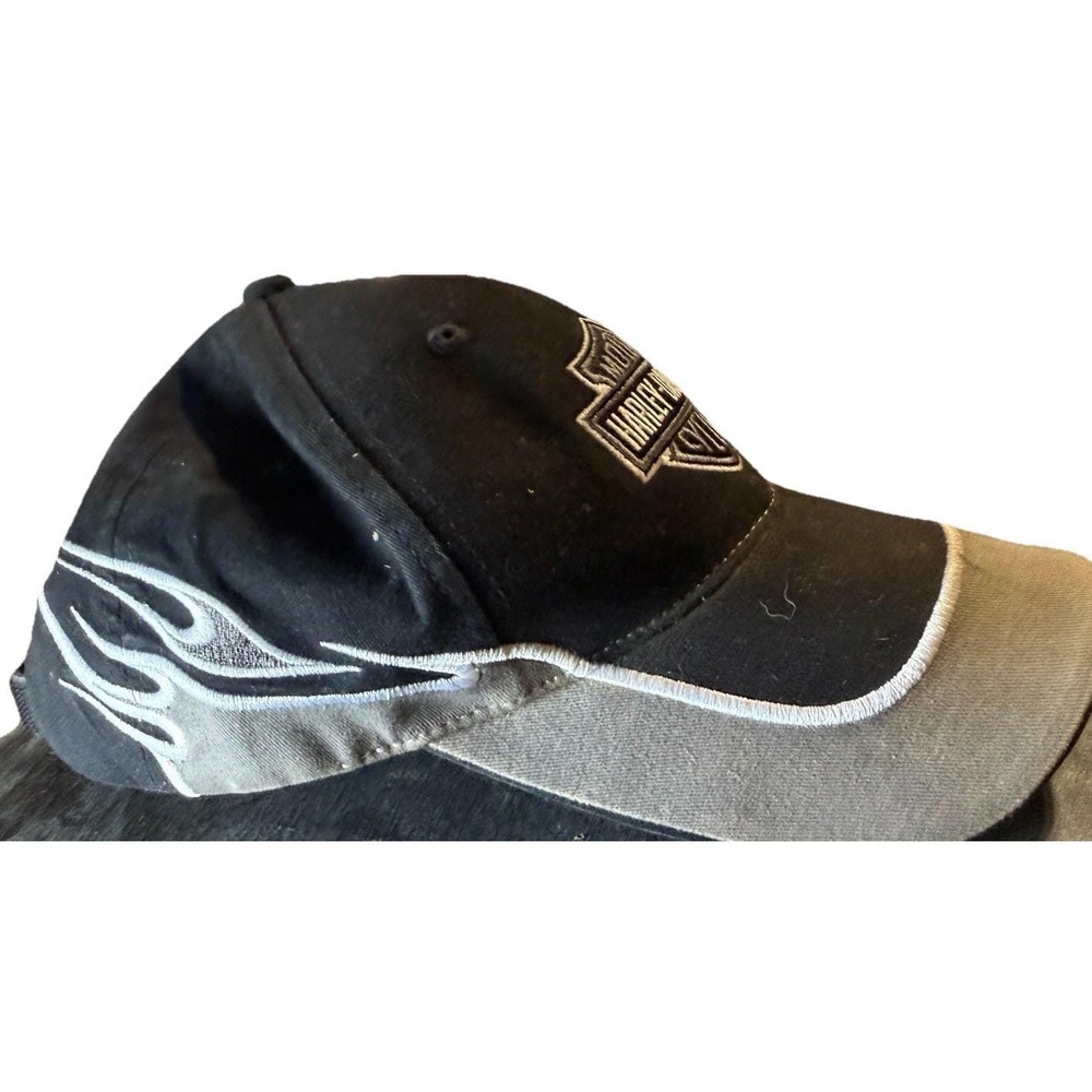 Vintage Harley-Davidson Hat Cap Strap Back Black Flames Motorcycle‎ Mens